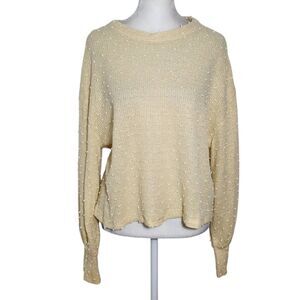 Butter Yellow Sweater with Textured Polka Dots Size Medium
